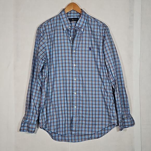 Ralph Lauren Light Blue with Red and Green Plaid Button Down Shirt - Picture 1 of 6
